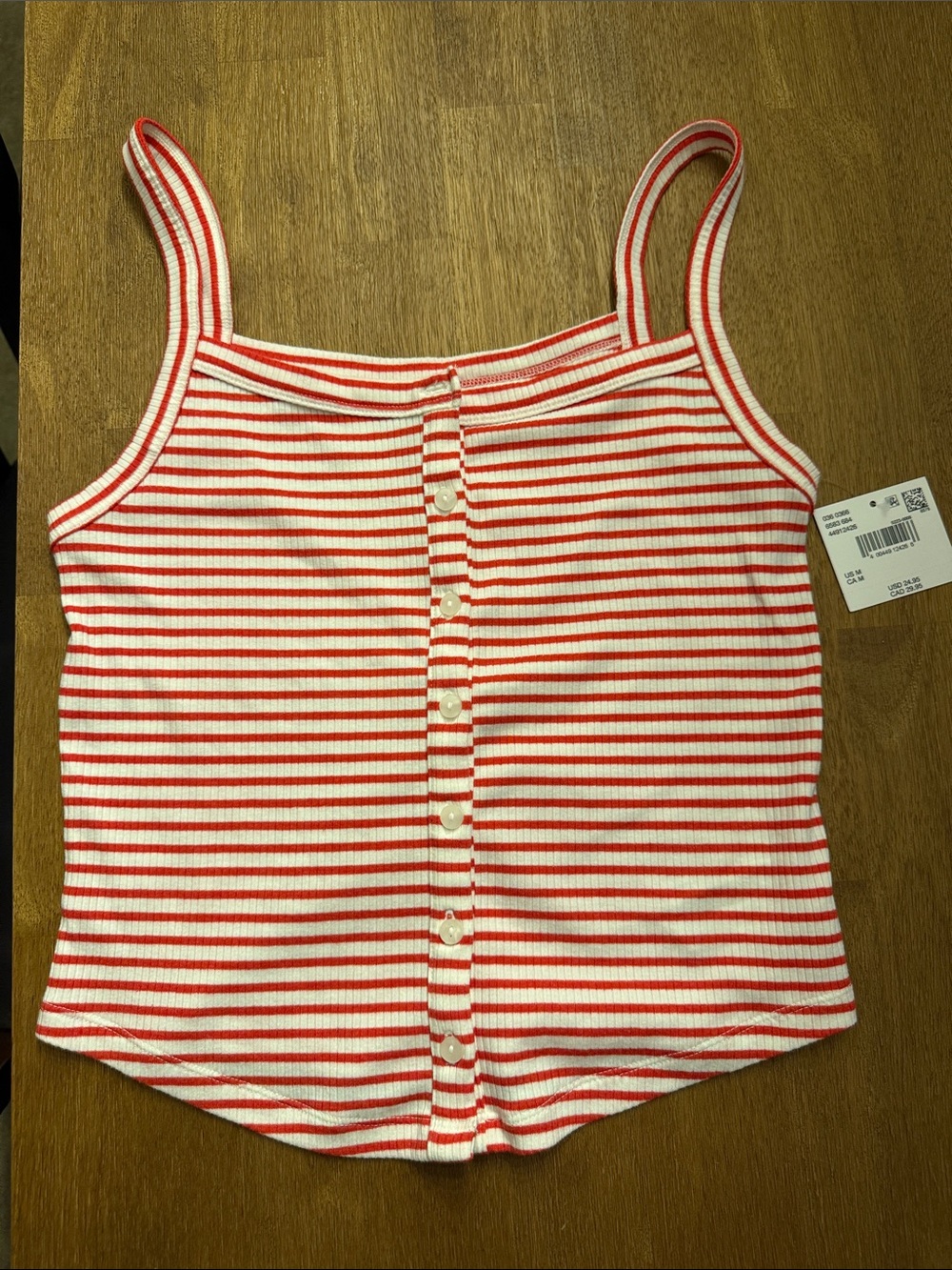 American eagle Striped Button-Front Tank Top - Red & White